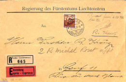 Liechtenstein 1933 Official Registered Express Mail With Mi. No. D10, Postal History - Briefe U. Dokumente