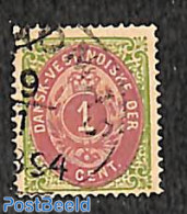 Danish West Indies 1873 1c Green/purpleliac, Type I, Used In 1894., Used Stamps - Danemark (Antilles)