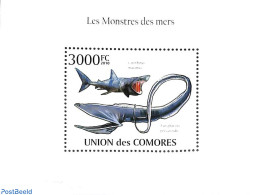 Comoros 2010 Monsters Of The Sea S/s, Mint NH, Nature - Fish - Sharks - Fishes