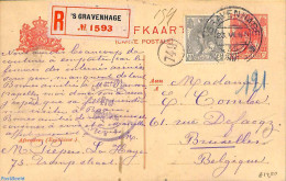 Netherlands 1917 Postcard 5c, Uprated To Registered Mail To Brussels, Postal History - Briefe U. Dokumente