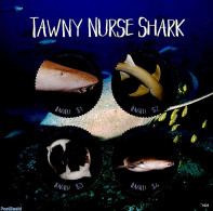 Tuvalu 2018 Tawny Nurse Shark 4v M/s, Mint NH, Nature - Various - Fish - Round-shaped Stamps - Sharks - Vissen