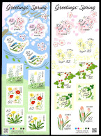 Japan 2019 Spring Greetings 20v (2 M/s) S-a, Mint NH, Nature - Birds - Flowers & Plants - Neufs