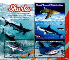 Grenada Grenadines 2019 Sharks 4v M/s, Mint NH, Nature - Fish - Sharks - Vissen