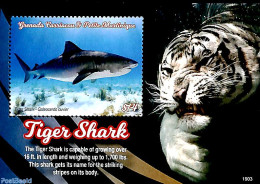 Grenada Grenadines 2019 Tiger Shark S/s, Mint NH, Nature - Fish - Sharks - Vissen