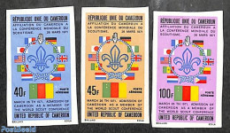 Cameroon 1973 Scouting Conference 3v,  Imperforated, Mint NH, History - Sport - Flags - Scouting - Camerún (1960-...)
