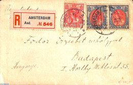Netherlands 1922 Registered Letter From Amsterdam To Budapest 35c (2x15c, 1x5c Bontkraag), Postal History - Brieven En Documenten