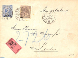 Netherlands 1899 Envelope 5c, Uprated With 10c Bontkraag To Registered Mail From Rotterdam To Leiden, Used Postal Stat.. - Covers & Documents