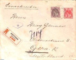 Netherlands 1919 Envelope 5c, Uprated To Registered Mail From Amsterdam To Gera (D), Used Postal Stationary - Covers & Documents