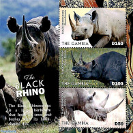 Gambia 2019 Black Rhino 3v M/s, Mint NH, Nature - Animals (others & Mixed) - Rhinoceros - Wild Mammals - Gambie (...-1964)