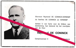 Merksem. De Coninck Raymond 1895-1975. Campiniastraat. Verwimp. - Obituary Notices
