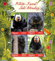 Guyana 2019 White Faced Saki Monkey 4v M/s, Mint NH, Nature - Animals (others & Mixed) - Monkeys - Wild Mammals - Guiana (1966-...)