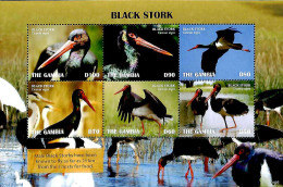 Gambia 2019 Black Stork 6v M/s, Mint NH, Nature - Birds - Gambia (...-1964)