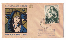 FDC 1954 Saar Sarre Marianisches Jahr Année Mariale Saarbruck Vierge Sixtine Raphael - FDC