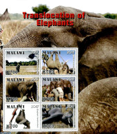 Malawi 2017 Elephants Transport 6v M/s, Mint NH, Nature - Transport - Animals (others & Mixed) - Elephants - Helicopte.. - Helicopters