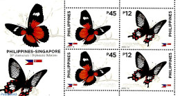 Philippines 2019 Joint Issue Singapore, Butterflies S/s, Mint NH, Nature - Various - Butterflies - Joint Issues - Emissions Communes