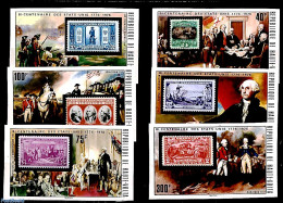 Upper Volta 1975 US Bicentenary 6v, Imperforated, Mint NH, History - Nature - US Bicentenary - Horses - Stamps On Stamps - Timbres Sur Timbres