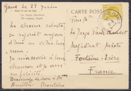 CP "Les Anges Chanteurs : Van Eyck" Affr. N°205 Càd Ambulant "BRUXELLES-BRUSSEL-FEIGNES /30 VI 1928" (RR !) Pour FONTAIN - 1922-1927 Houyoux