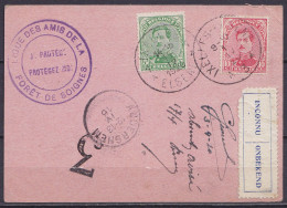 Carte - Reçu "Ligue Des Amis De La Forêt De Soignes" (cotisation) Affr. N°137+138 Càd IXELLES 1A /15 IV 1920/ ELSENE 1A  - 1915-1920 Albert I.