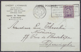 CP "Crédit Lyonnais" Affr. N°139 Perforé Flam. "BRUXELLES 1/19.X 1922/ 4e FOIRE COMMERCIALE BRUXELLES 9-25 AVRIL 1923" P - 1915-1920 Albert I