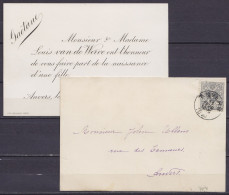 L. (faire-part De Naissance) Affr. N°43 Càd ANVERS /11 FEVR 1890 Pour E/V - 1869-1888 Lion Couché
