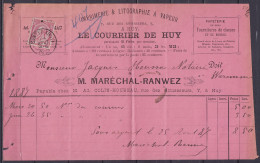 Reçu "Imprimerie & Lithographie 'Le Courreir De Huy'" Affr. N°46 Càd STATTE (HUY) /25 AOUT 1887 Pour Notaire à WAREMME ( - 1884-1891 Leopold II