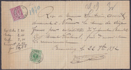 Reçu Affr. N°45+46 Càd BEAURAING /22 OCTO 1892 & /29 OCTO 1892 D'avocat à NAMUR (au Dos: Càd NAMUR (STATION)) - 1884-1891 Léopold II