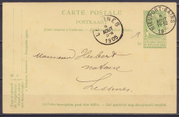 EP CP 5c Vert (N°56) Càd NIEUPORT-BAINS /8 AOUT 1905 Pour LESSINES - Tarjetas 1871-1909