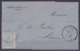 L. Entête "Banque Berger Frères" Affr. N°18 Lpts "16" Càd ARLON /23 JUIL 1869 Pour LIERRE (au Dos: Càd Arrivée LIERRE) - 1865-1866 Linksprofil