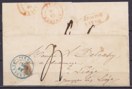 LSC (sans Texte) Càd Bleu BRUXELLES /28 JUIL 1847 Pour JEMEPPE-lez-Liège - Port "4" (au Dos: Cachet Oval "DEBOURSE LIEGE - 1830-1849 (Unabhängiges Belgien)