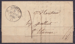 L. Datée 7 Mars 1840 De JOYEUSE (Ardèche) Càd JOYEUSE /8 MARS 1840 Pour ST-ETIENNE - Port "4" (au Dos: Càd VALENCE & Arr - 1801-1848: Precursors XIX