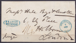 LSC (sans Contenu) Càd Bleu BRUXELLES /6 MARS 1844 Pour LONDON (Londres) - Cachet Oval "FRANCO / OSTENDE" (au Dos: Cache - 1830-1849 (Unabhängiges Belgien)