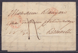 L. Càd CHARLEROY /5 OCT 1842 Pour BRUXELLES -  Griffes [SR] & Boîte Rurale "Z" - Port "4" (au Dos: Càd Arrivée Bleu BRUX - 1830-1849 (Onafhankelijk België)