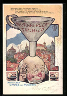 Lithographie Nürnberg, Nürnberger Trichter, Öllampen  - Usados