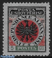 Albania 1914 Non Emitted Stamp. 1v, Unused (hinged), Various - Errors, Misprints, Plate Flaws - Errori Sui Francobolli