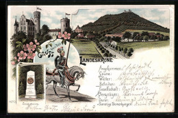 Lithographie Görlitz, Landeskrone, Körner-Denkmal, Ritter Zu Pferde  - Goerlitz