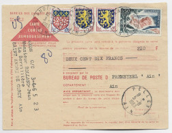 BLASON 5C+15CX2 +50C CARTE CONTRE REMBOURSEMENT ST ANDRE DE CORCY AIN 1963 AU TARIF - 1941-66 Wappen