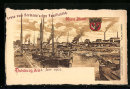 Lithographie Duisburg, Hermann`scher Familientag, Rhein-Kanal Mit Booten  - Duisburg