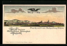 Lithographie Bayreuth, Stadtpanorama Um 1720 Mit Adler  - Bayreuth