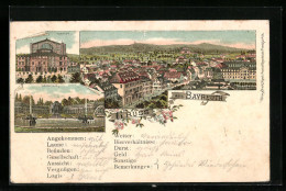 Lithographie Bayreuth, Ortsansicht Aus Der Vogelschau, Theater Und Eremitage  - Teatro