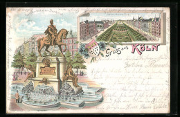 Lithographie Köln-Neustadt, Kaiser-Wilhelm-Ring, Kaiser-Wilhelm-Denkmal  - Köln