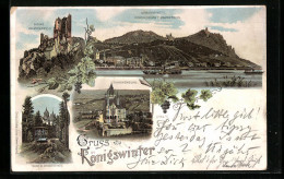 Lithographie Königswinter, Drachenburg, Drachenfels, Zahnradbahn  - Königswinter