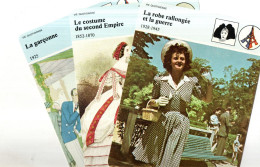 3 Fiches Illustrées  Sur La  Mode *  Costume Du Second Empire 1828  * La Garçonne 1925 & Parisienne à La Mode En 1944 - Other & Unclassified