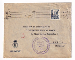 Lettre 1939 San Sebastian Censura Militar Guipuzcoa Censure Guerre D'Espagne Automobile Club De France - Cartas & Documentos
