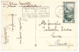CARTOLINA BUON NATALE CON ANNULLO TARGHETTA HOME LINES - 1946-60: Marcofilia