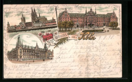 Lithographie Köln, Post, Justizgebäude, Panorama Mit Dom  - Koeln