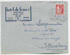 PAIX 50C LETTRE ENTETE HOTEL DE FRANCE ANGERS MAINE ET LOIRE 1933 - 1921-1960: Période Moderne