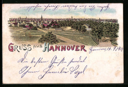 Lithographie Hannover, Totalansicht Aus Der Vogelschau  - Hannover