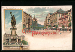 Lithographie Frankfurt A. M., Die Zeil, Schützen-Brunnen  - Frankfurt A. Main