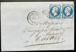 N°14 20c BLEU NAPOLEON SUR LETTRE / 23 DEC 1858 / GAILLAC SUR TARN POUR CASTRES / LAC - 1849-1876: Classic Period