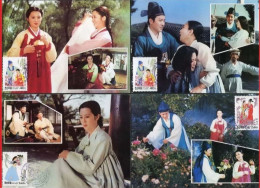 Korea North Maximum Card,1998 The Classic Literary Masterpiece "Spring Fragrance" (the Three Great Asian Novels),4 Pcs - Corée Du Nord